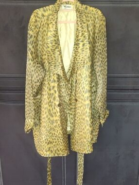 Vintage Leopard Print Satin Blazer Jacket - Yellow Brown